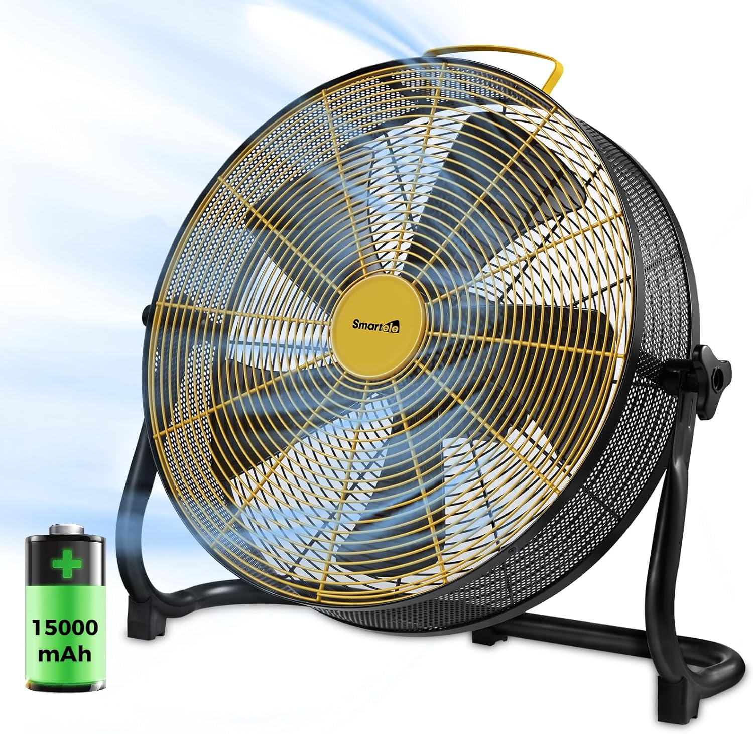 QF16 16 Inch Battery Powered Floor Fan Fast Charging,15000mAh Battery Operated Fan,Rechargeable Portable Fan,2500 CFM High Velocity Cordless Fan for Patio,Gym,Camping,Travel,Backyard