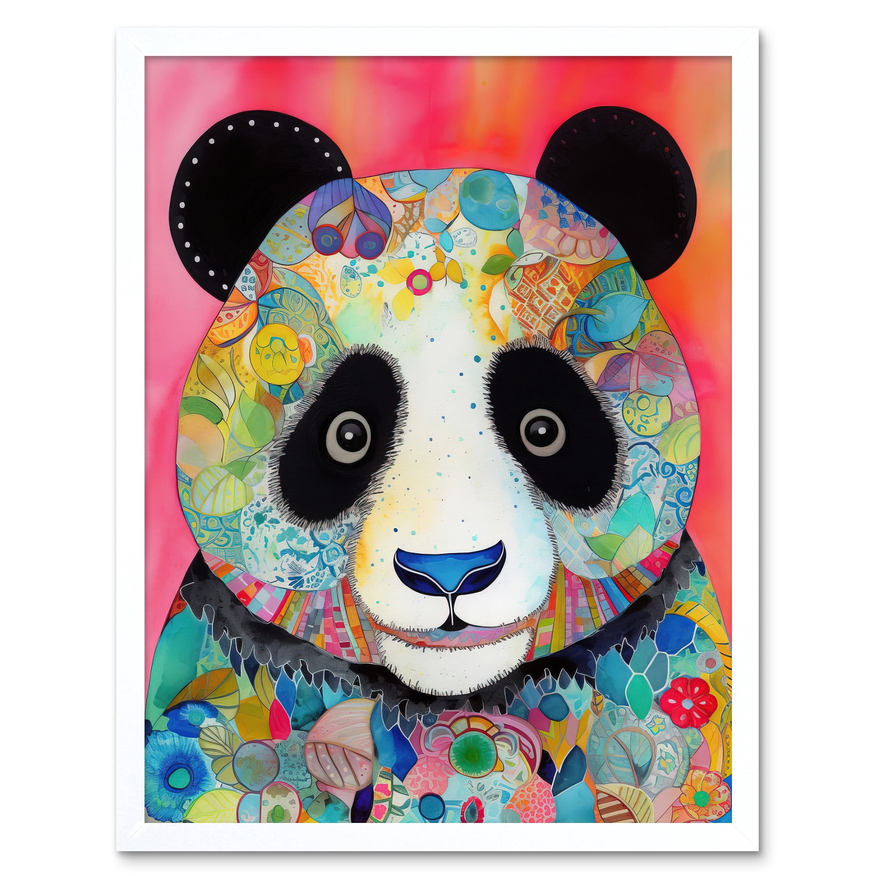 Panda Spirit Animal Portrait Folk Art Watercolour Painting Art Print ...