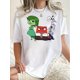 thumbnail image 1 of Camiseta informal con estampado de personajes de dibujos animados para mujer, de algodón, cuello redondo y manga corta, tejido de punto de elasticidad media, cómoda y moderna para cualquier temporada., 1 of 6