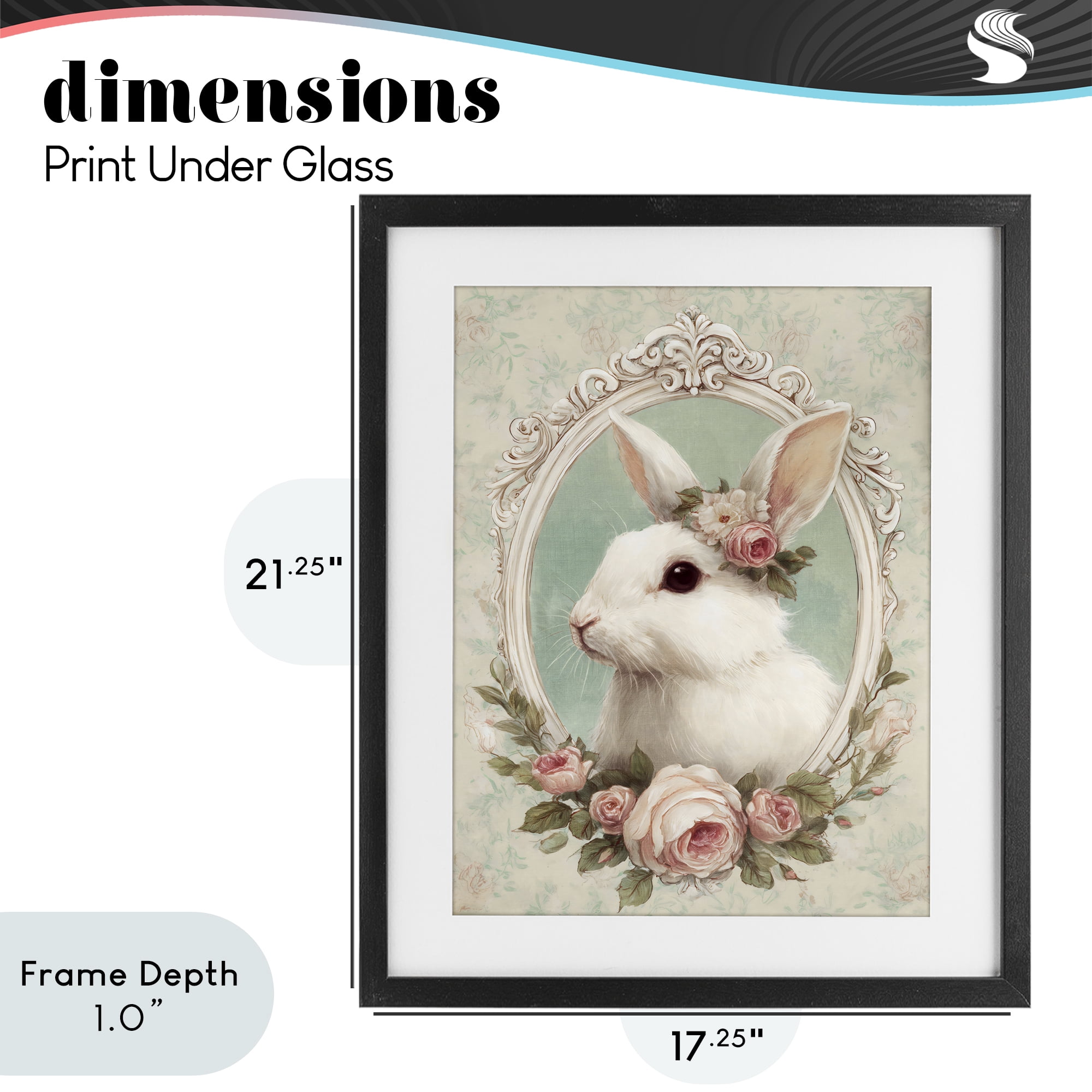 Stupell Industries Flower Fringed Bunny Portrait Black Framed Print Under Glass, design by Ink Drop Loft
