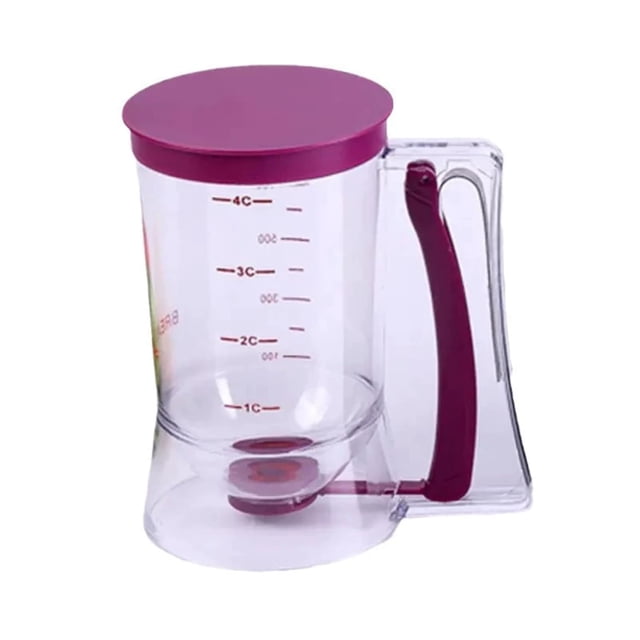 The Purple Batter Dispenser Comes with a Scale and Squeeze Handle, Making it a Must-Have Kitchen Tool for Easy Baking of Pancakes, Waffles, Cupcakes, and More