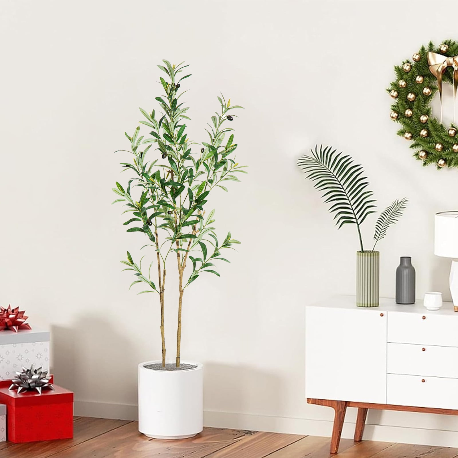 Ldnio Olive Tree Artificial 4ft Olive Plant Indoor, Faux Plants with Realistic Leaf & Natural Wood Trunk, Fake Potted Tree for Home Office Living Room Decor