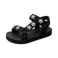 thumbnail image 2 of pwidon Women's Platform Sport Sandals Open Toe Ankle Strap Adjustable Strap Rhinestone Flower Comfort Walking Casual Summer Shoes Black 6.5, 2 of 5