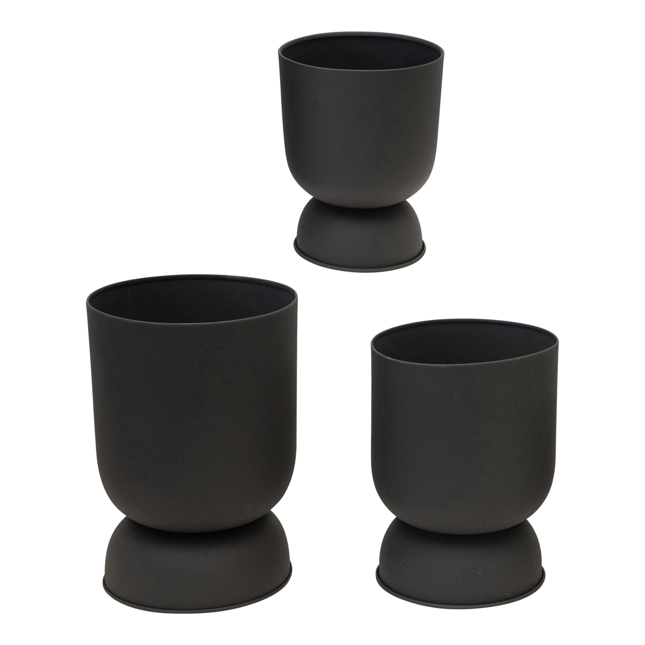 Bloomingville Textured Metal Footed Planters, Black Finish, Set of 3 (Holds 9", 8" & 7" Pots)