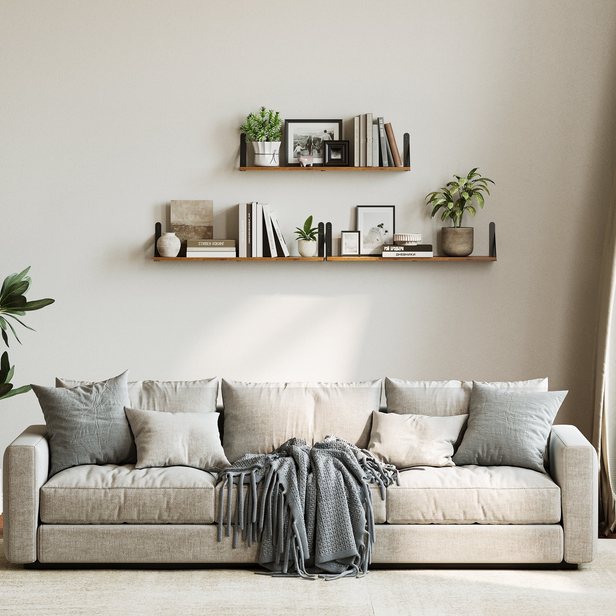Farmhouse Floating Shelves for Wall 32″W x 8″D, Long Wall Mounted Shelves Set of 3