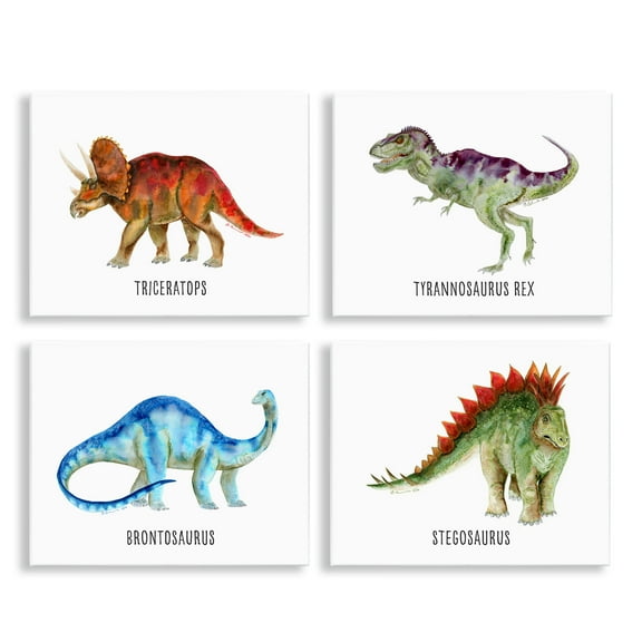 Stupell Industries Educational Dinosaur Types Animals Painting Unframed Art Print Wall Art, 14 x 11, Set of 4