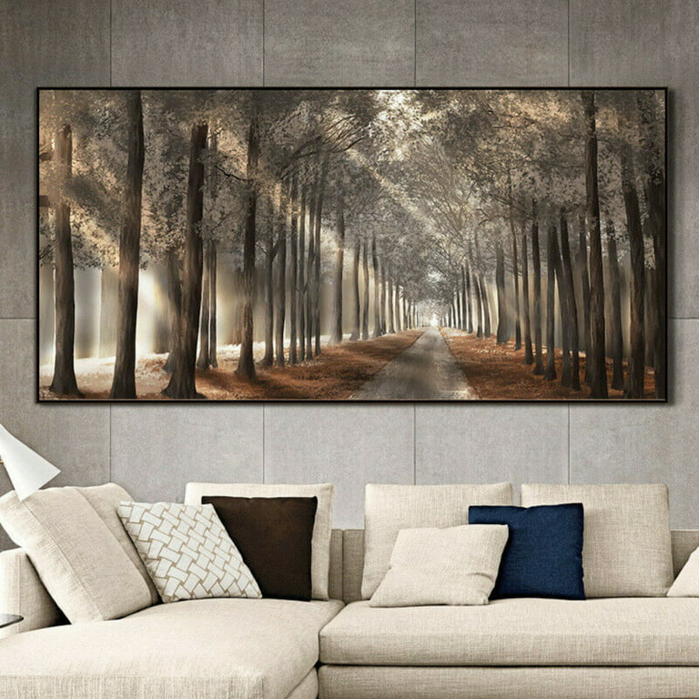 Jlong Forest Canvas Wall Art Living Room Wall Decor Large Nature Unframed  Pictures Canvas Artwork Contemporary Wall Art Modern Landscape Foggy  Sunshine for Kitchen Office Home Decoration 