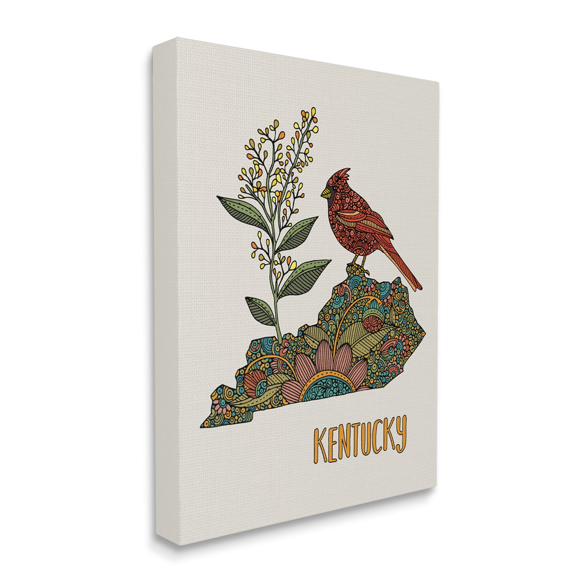 Stupell Industries Kentucky State Cardinal Blooming Goldenrod Flower Pattern Graphic Art Gallery Wrapped Canvas Print Wall Art, Design by Valentina Harper