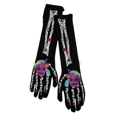 Day of the Dead Ladies Black Skeleton Gloves 19