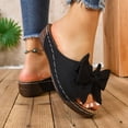 thumbnail image 4 of Rokment Womens Bow Orthopedic Platform Wedge Dress Slides Sandals 2026 Beach Summer Boho Bridal Leather Bowknot Open Toe Arch Support Casual Walking Backless Slippers Black Size 6, 4 of 7