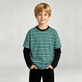 thumbnail image 4 of NEBWOAK Boys Striped Twofer Shirt, Color Block Long Sleeve Crewneck Casual Everyday Base Layer,Green, Size 10, 4 of 8