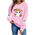 thumbnail image 2 of XUNKUSGA Women Halloween Sweatshirt Casuasl Loose Crew Neck Long Sleeve Pullover Tops Cute Printed Sweatshirts for Women Relaxed Fit Casual Pullover Sweatshirt #3Pink 3XL, 2 of 5