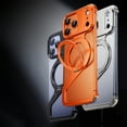 thumbnail image 4 of ELEHOLD For iPhone 17 Pro Metal Magnetic Rugged Case, 360° Rotating Magnetic Holder Aluminum Metal Frameless Design Bumper Z-Shaped Shockproof Protective Cover ,Orange, 4 of 11