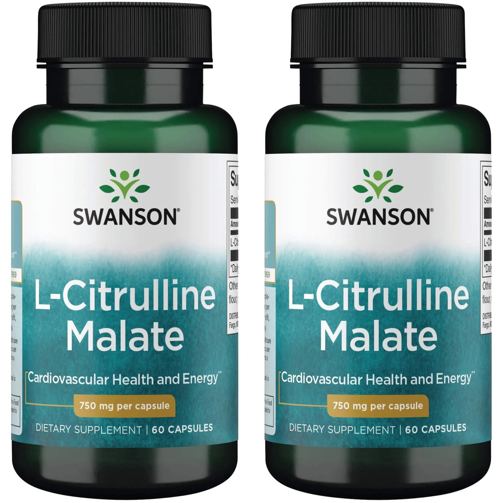 Swanson L-Citrulline Malate - Amino Acid Supplement Promoting Energy Production & Healthy Blood Circulation - Natural Formula Supporting Overall Wellness - (60 Capsules, 750mg Each) 2 Pack