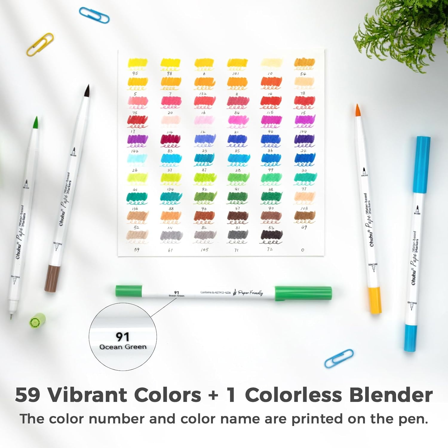 Ohuhu 60 Water-Based Dual Tip Markers, Brush & Fineliner, No Bleed for Calligraphy & Coloring