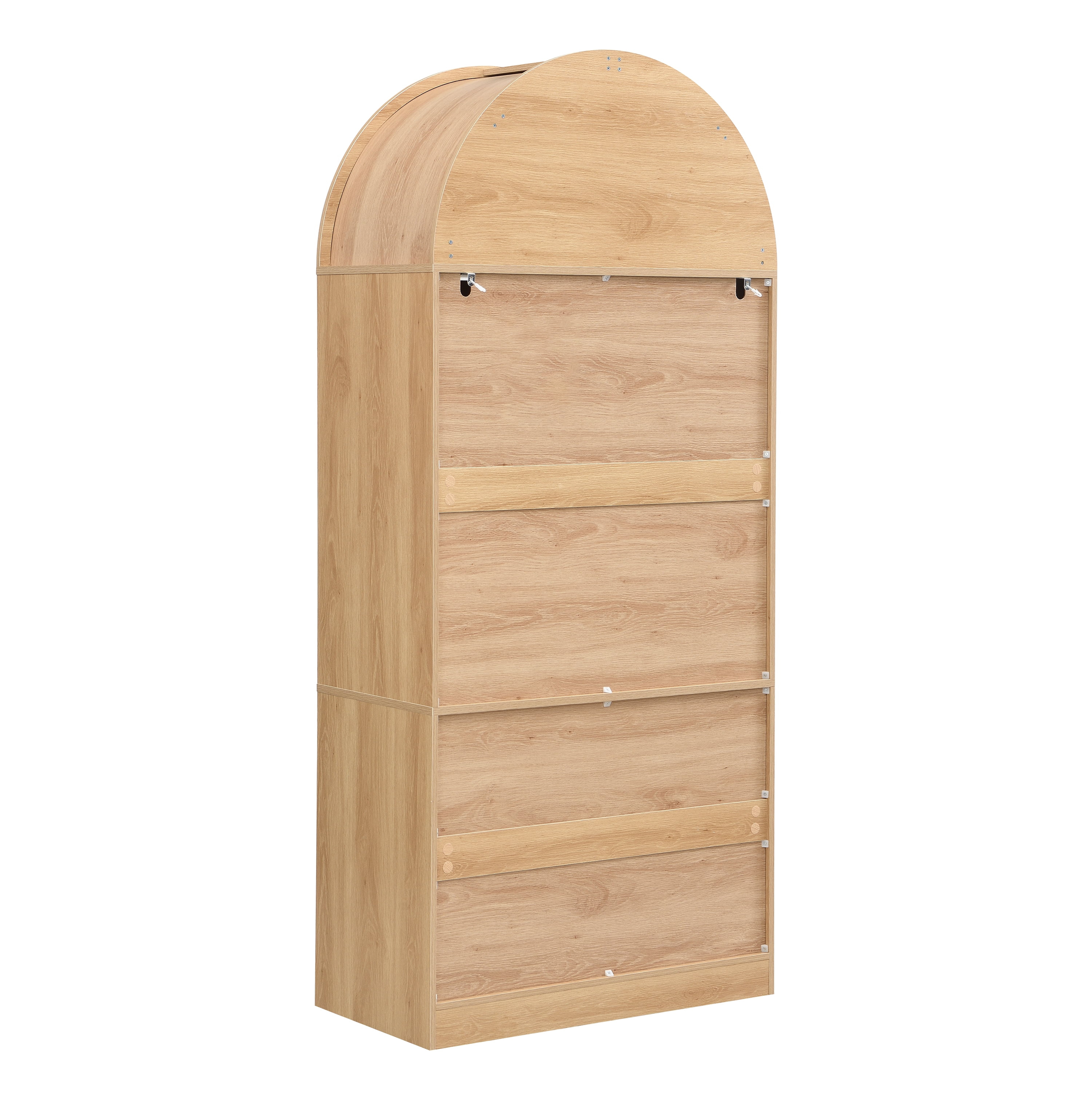 Storage Cabinet with Arched Top and Tempered Glass Doors 5-Tier, Tall Display Cabinet and Bookcase with Door Organizer for Bathroom Living Room, Natural