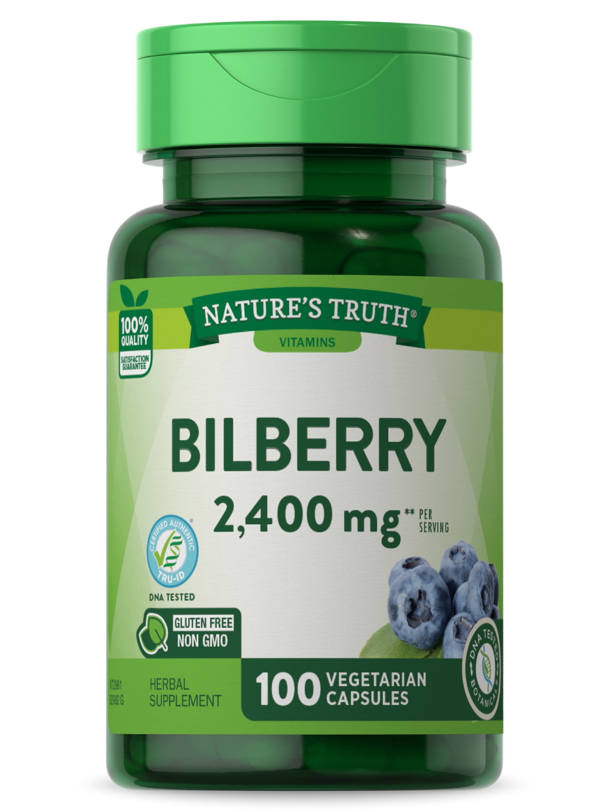 Bilberry Fruit Extract Capsules 2400mg 100 Count NonGMO & Gluten