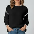 thumbnail image 2 of Fiaer Crew Neck Sweater for Women Trendy Baggy Knitted Pullover Long Sleeve Casual Thermal Warm Comfort Color Blocking Tops Black M, 2 of 5