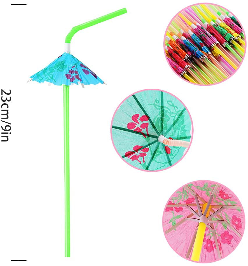 CVNDKN 150 Pcs Umbrella Straws,Colourful Disposable Bendable Drinking Straws For Tropical Hawaiian Beach Theme Parties Bar Cocktail Decoration. 