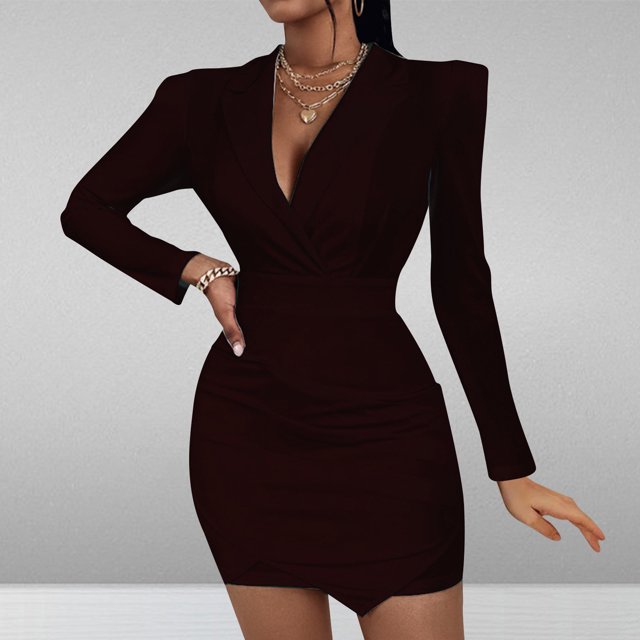 Qiopertar Robe Blazer à Manches Longues Col en V Couleur Unie pour Femmes en Solde à Moins de 5$ en Solde