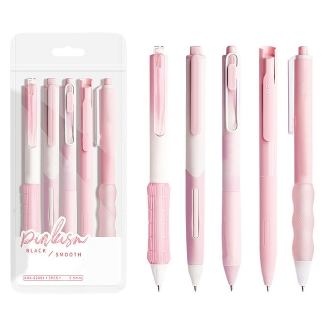 HHBEAUTY Lot de 5 Stylos Gel de Test à Séchage Rapide, Stylo à Encre Noire Rétractable 0,5 mm, Écriture Fluide Confortable à Utiliser pour le Travail, les Études et le Texte, Rose
