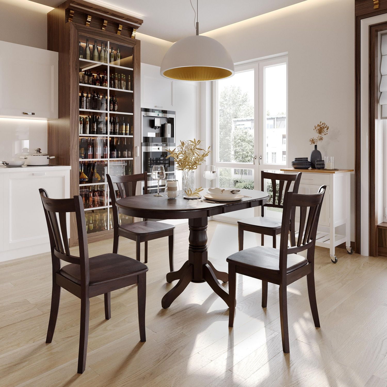 CorLiving Dillon Solid Wood Indoor Dining Chairs with High Slatted Backs, Dark Brown (Set of 2)