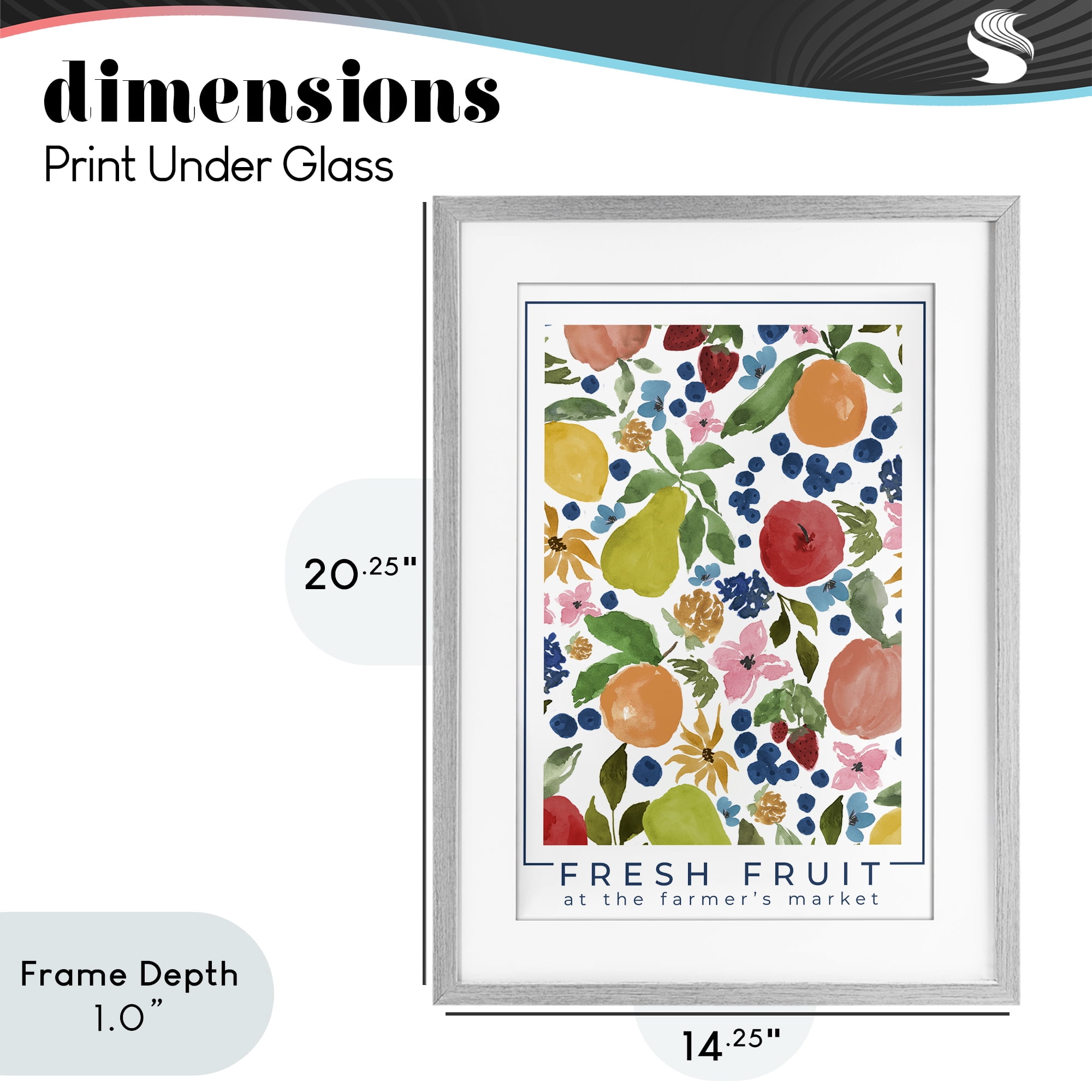 Stupell Industries Fresh Fruit Market Pattern Gray Framed Print Under Glass, design by Lucille Price