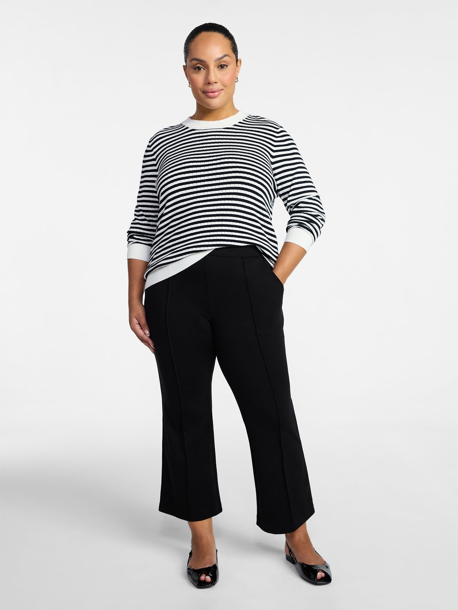 Time and Tru Women's Cropped Flare Pants, 26" Inseam, Size XS-XXXL