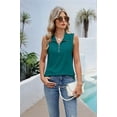 thumbnail image 4 of Womens Ribbed Tank Top Zipper V Neck Dressy Casual Blouses Sleeveless Camisole Tops Work Tank Shirts Dark Green S, 4 of 9