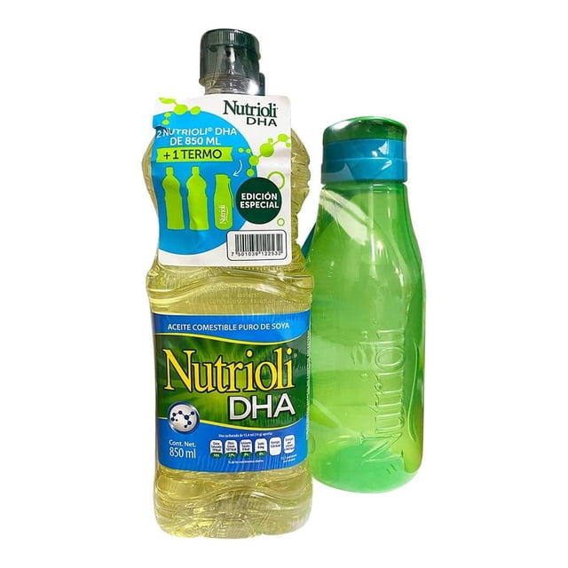 Aceite Nutrioli DHA puro de soya 2 pzas de 850 ml c/u más 1 tetrmo