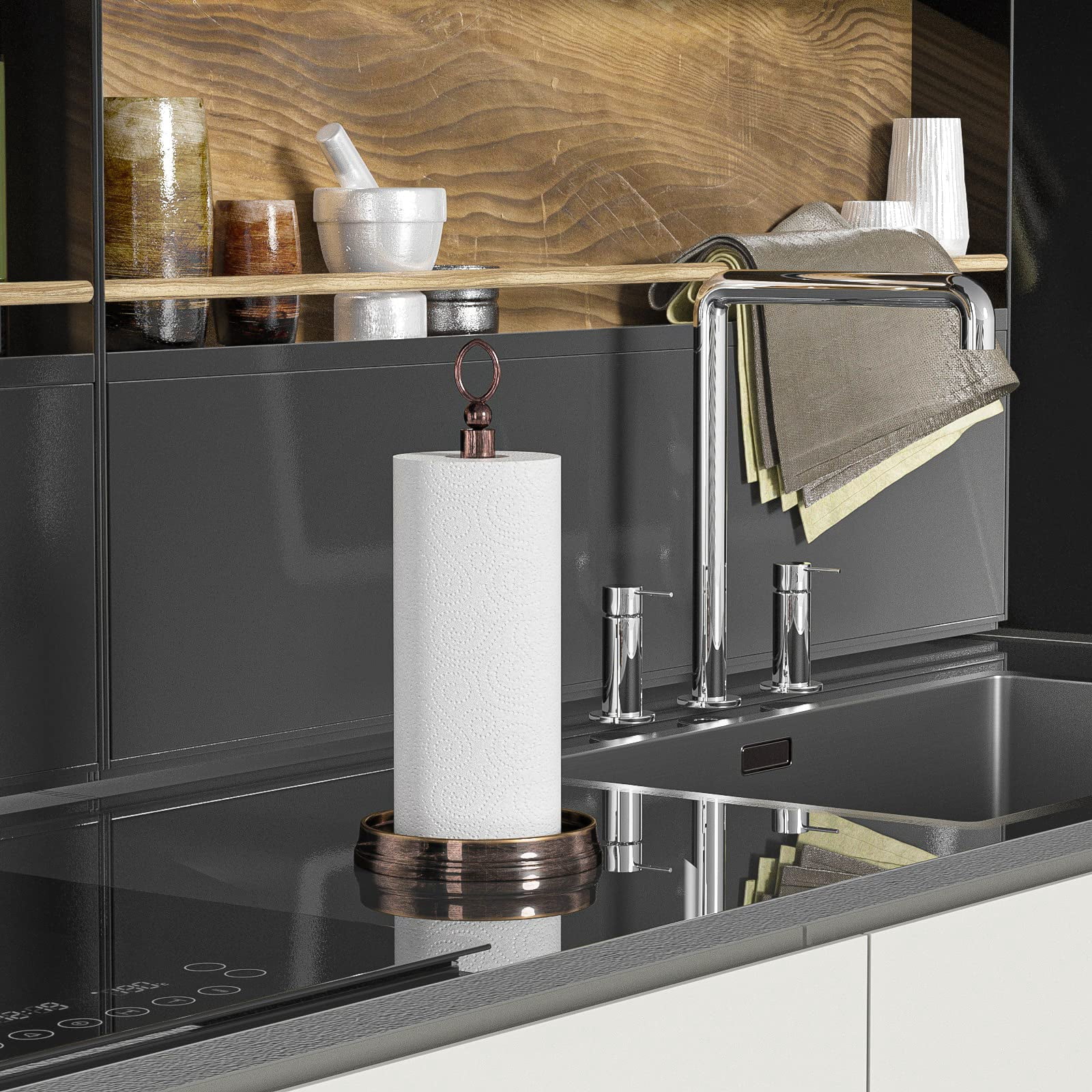 Paper Towel Holder Steel Countertop Black For Kitchen Countertops  Bars & Dining Tables Fits Standard Rolls Oil Rubbed Bronze