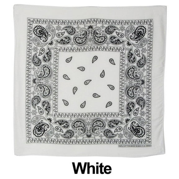 White Paisley Design Print Cotton Bandana (22 inches x 22 inches)