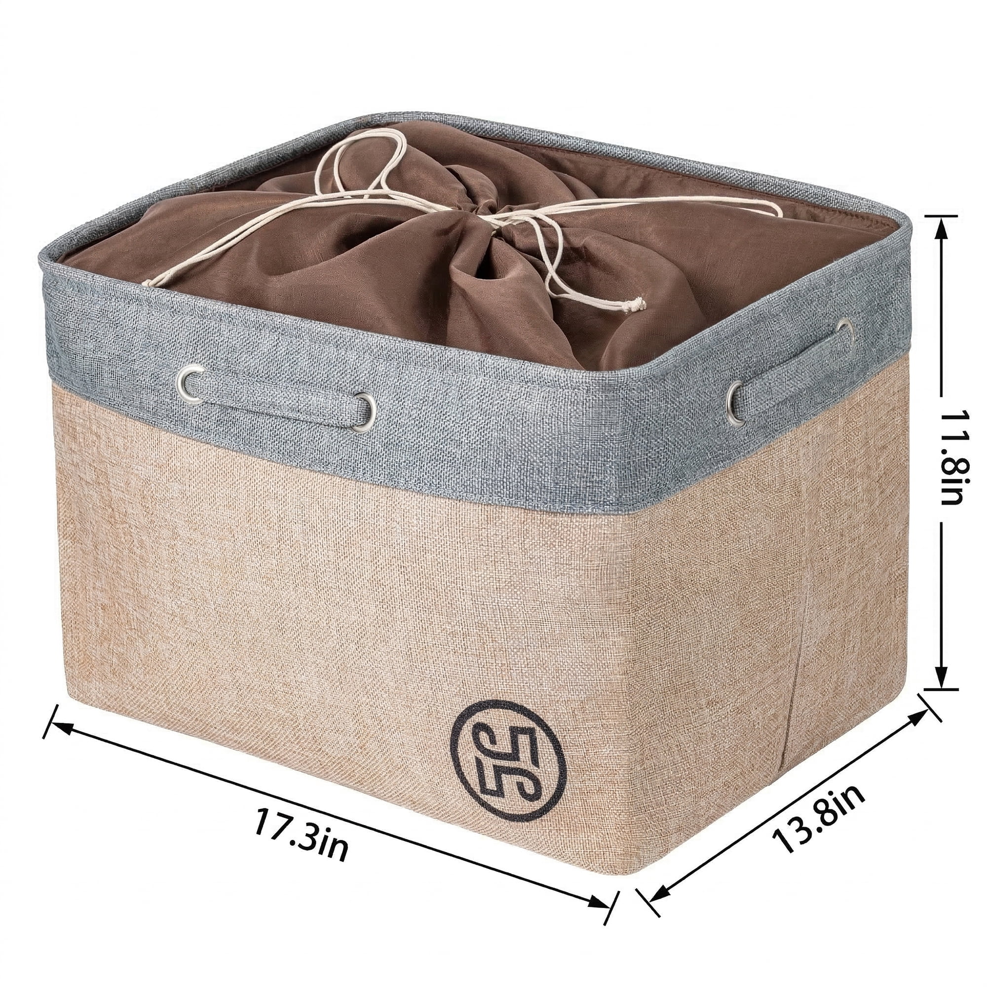 Unique Bargains Fabric Storage Bin with Handles Grey 17.3*13.8*11.8in