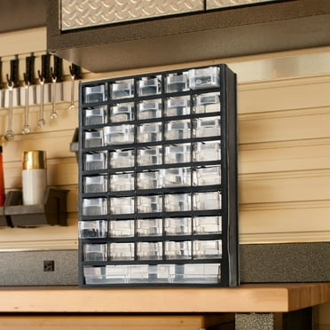 Stalwart 41-Compartment Plastic Storage Drawers for Tools or Crafts, Black