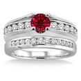 thumbnail image 2 of Extraordinary Fantastic Mind Blowing Moissanite Diamond 2 Carat Round Cut Red Ruby Bridal Set on 10k White Gold, 2 of 2