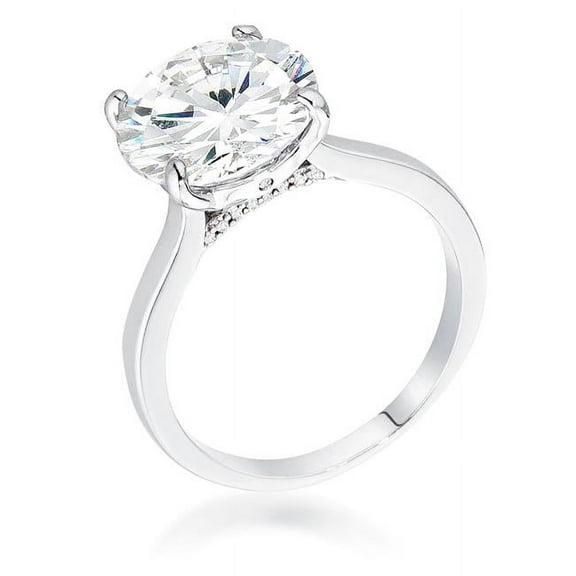 Precious Stars Precious Stars Silvertone 5ct Round-Cut Cubic Zirconia Solitaire Engagement Ring