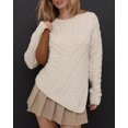 thumbnail image 4 of Czanzd Women's Cable Knit Asymmetrical Hem Sweater Crewneck Pullover Top-Apricot,XL, 4 of 7