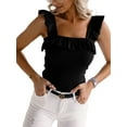 thumbnail image 5 of Sleeveless Solid Color Square Neck Ruffle Tank Tops Knitted Camisole, 5 of 6