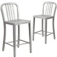 thumbnail image 2 of Flash Furniture Commercial Grade 2 Pack 24" High Silver Metal Indoor-Outdoor Counter Height Stool with Vertical Slat Back, 2 of 14