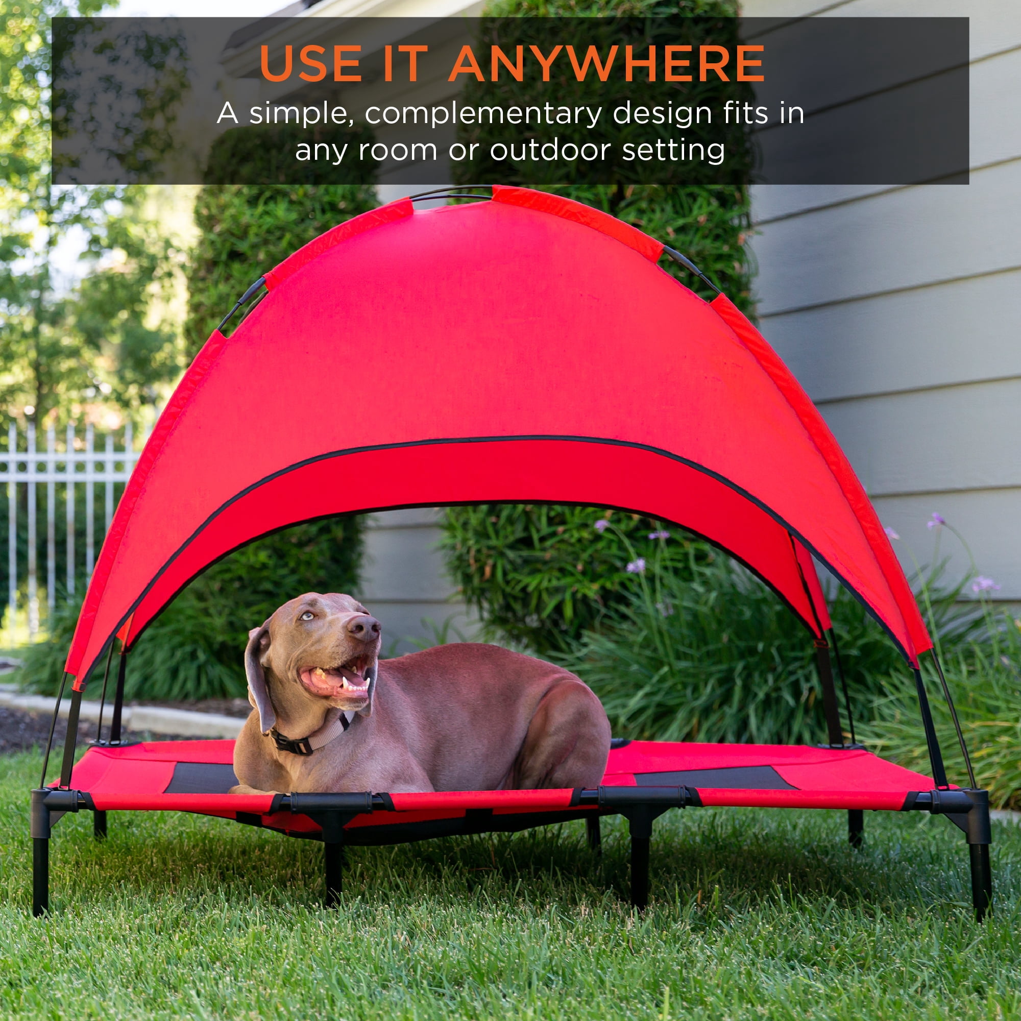 Best Choice Products 48in Elevated Cooling Dog Bed, Outdoor Raised Mesh Pet Cot w/ Removable Canopy, Carrying Bag - Red