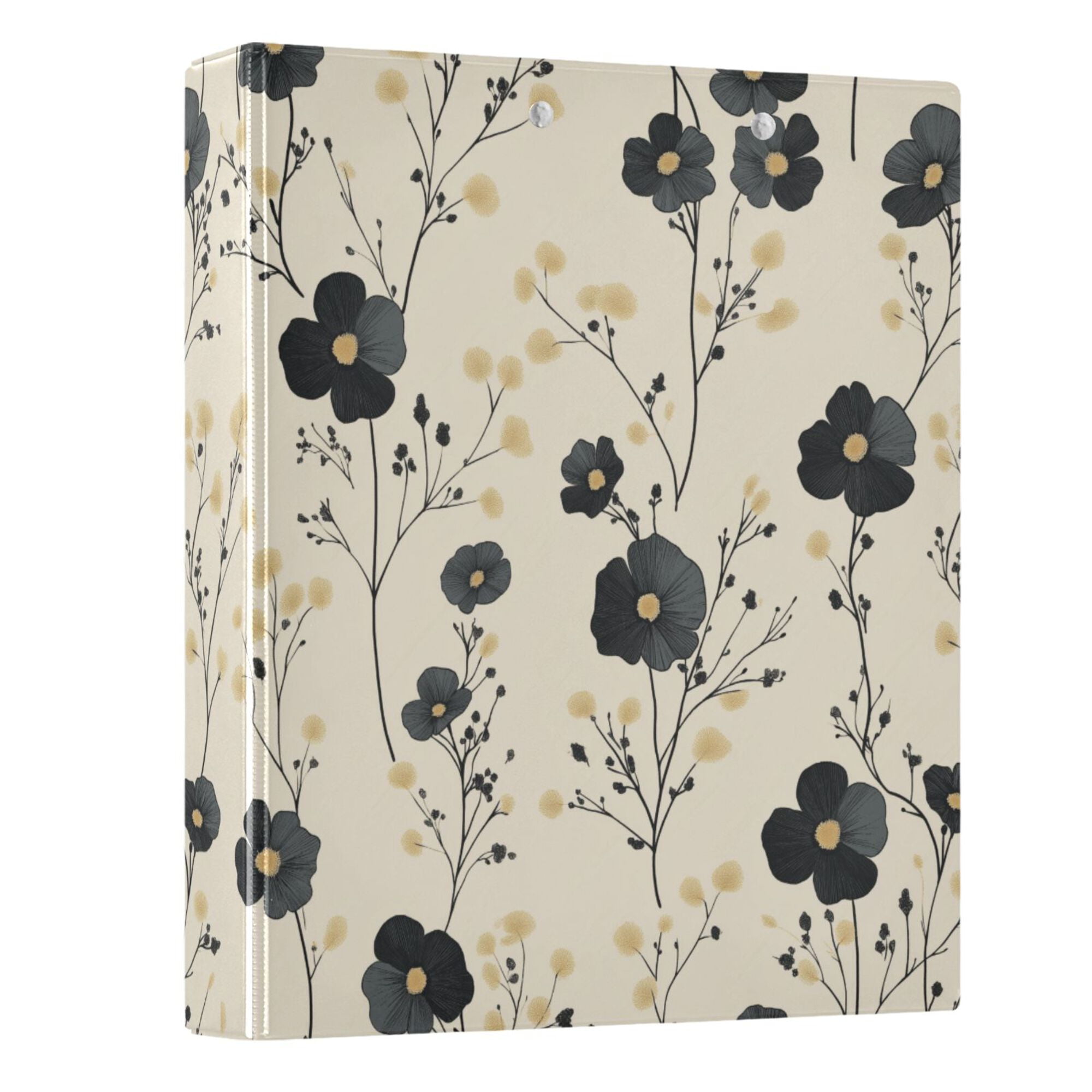 FORMRS 3 Ring Binder with Pockets 1.5" D-Rings Clip Board 200 Sheets Capacity, Small Black Flowers