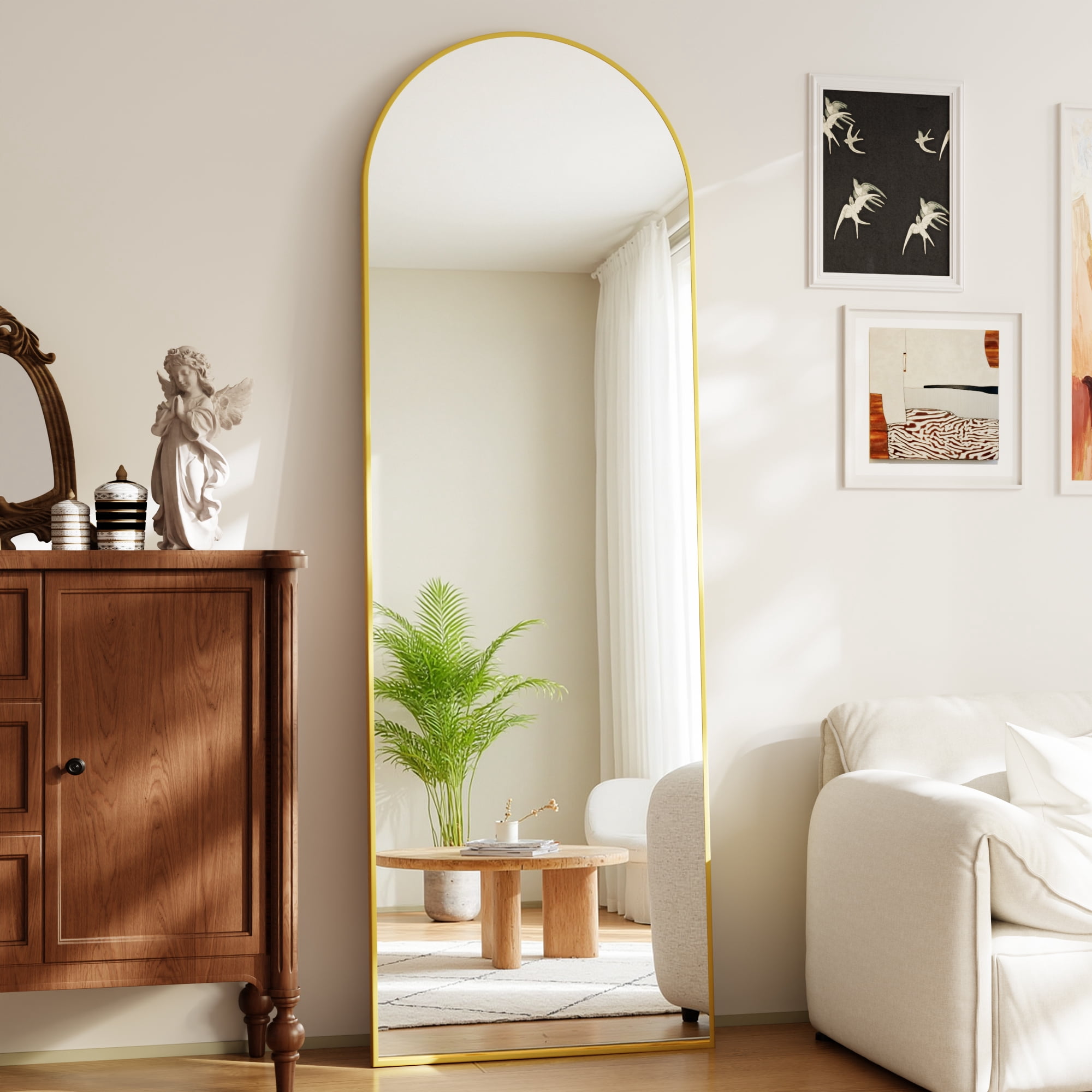 Anyrose 59.4"x16" Arched Full Length Mirror Free standing Floor Mirror Wall Mounted, Gold