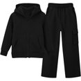 thumbnail image 4 of YUNLIUU Girls Sweatsuit Fall Winter Kid Zip Up Hoodie And Cargo Sweatpants Set,120=5-6Years,Black_01, 4 of 4