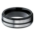 thumbnail image 2 of 8mm Black Tungsten Carbide Wedding Ring Silver Brushed Finish Center Groove Unisex Band 10, 2 of 3