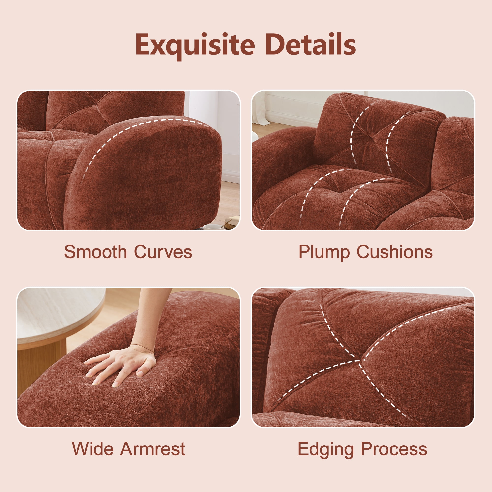 Aukfa Velvet Tufted Modular Sectional Sofa, 116" L-Shaped Boneless Couch with Ottoman for Living Room, Red