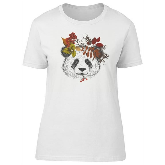 Autumn Floral Panda Sketch T-Shirt Women -Image by Shutterstock, Female Medium