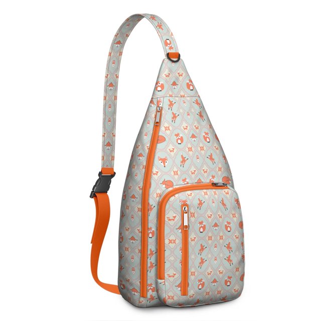 Forest Fox Print Sling Backpack - Night Sky & Tree Design Crossbody Bag, Fashionable Water-Resistant Pack for Students & Travelers