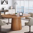 thumbnail image 3 of Tribesigns Oval Conference Table, 55.11 Inches Wood Meeting Table for 6 People, Rustic Meeting Seminar Boardroom Table with Wood Base for Office Conference Room (Brown), 3 of 12