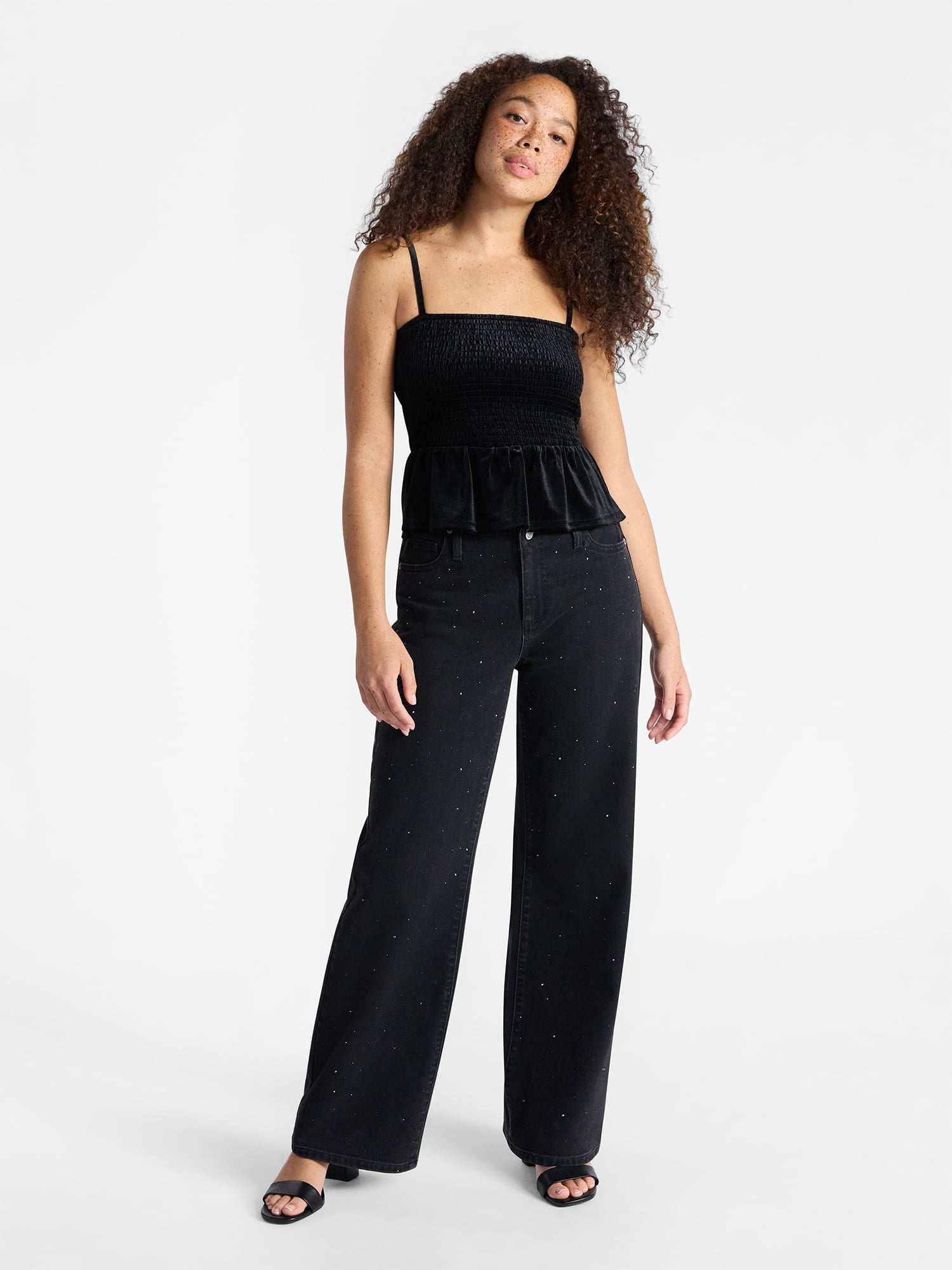 No Boundaries Velvet Smocked Peplum Cami, Women's