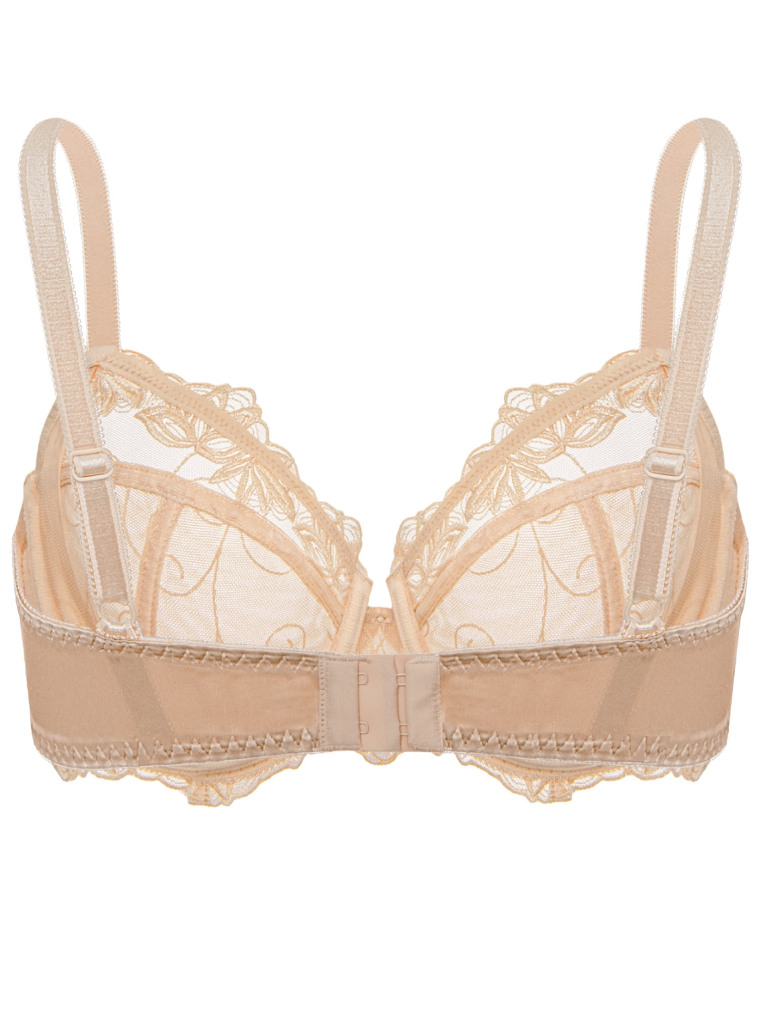 Deyllo Women's Lace Bra Non Padded Full Cup Underwire Push up See Through Plus Size Bra, Beige 34C